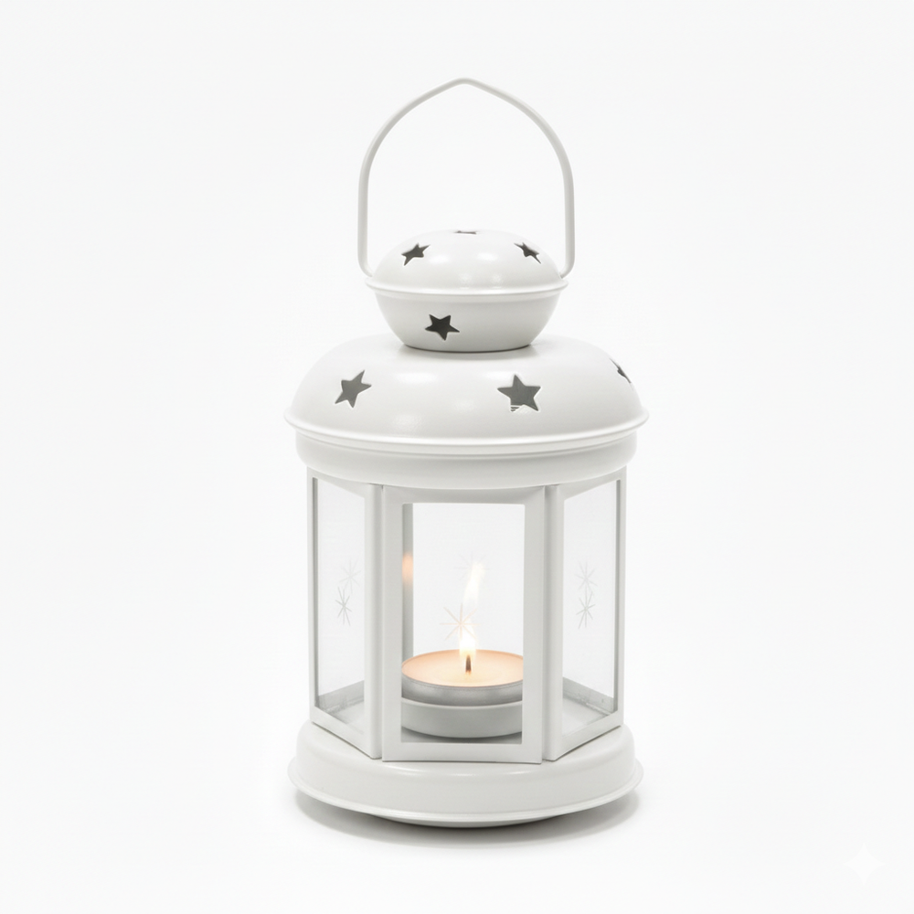 Ramadan Classic Metal LED Lantern with Star Cutouts – White | 7138-1W - Home & Kitchen - Lebanon