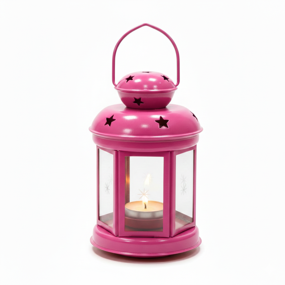 Ramadan Classic Metal LED Lantern with Star Cutouts – Pink | 7138-1P - Home & Kitchen - Lebanon