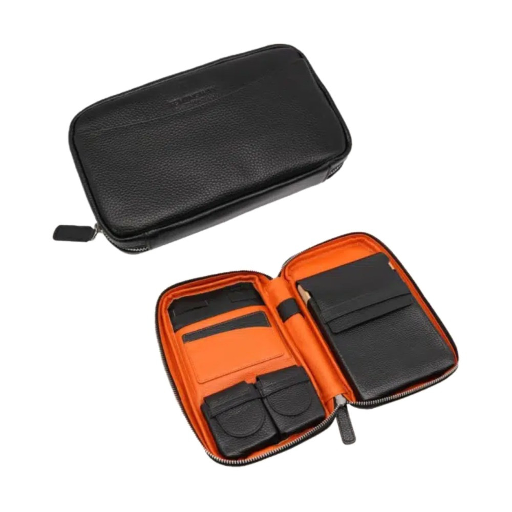 Hemingway Travel Leather Cigar Case 5 Cigar Storage Accessory Pockets Internal Hard-Shell Protection - Black | HEMTravelCASEBLK