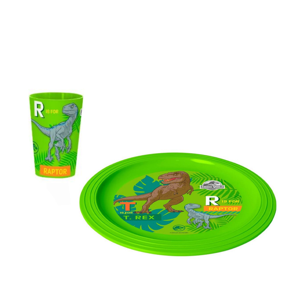 Jurassic World Kids Dining Set with Plate & Cup – Raptor & T-Rex | 161446-271N - Home & Kitchen - Lebanon