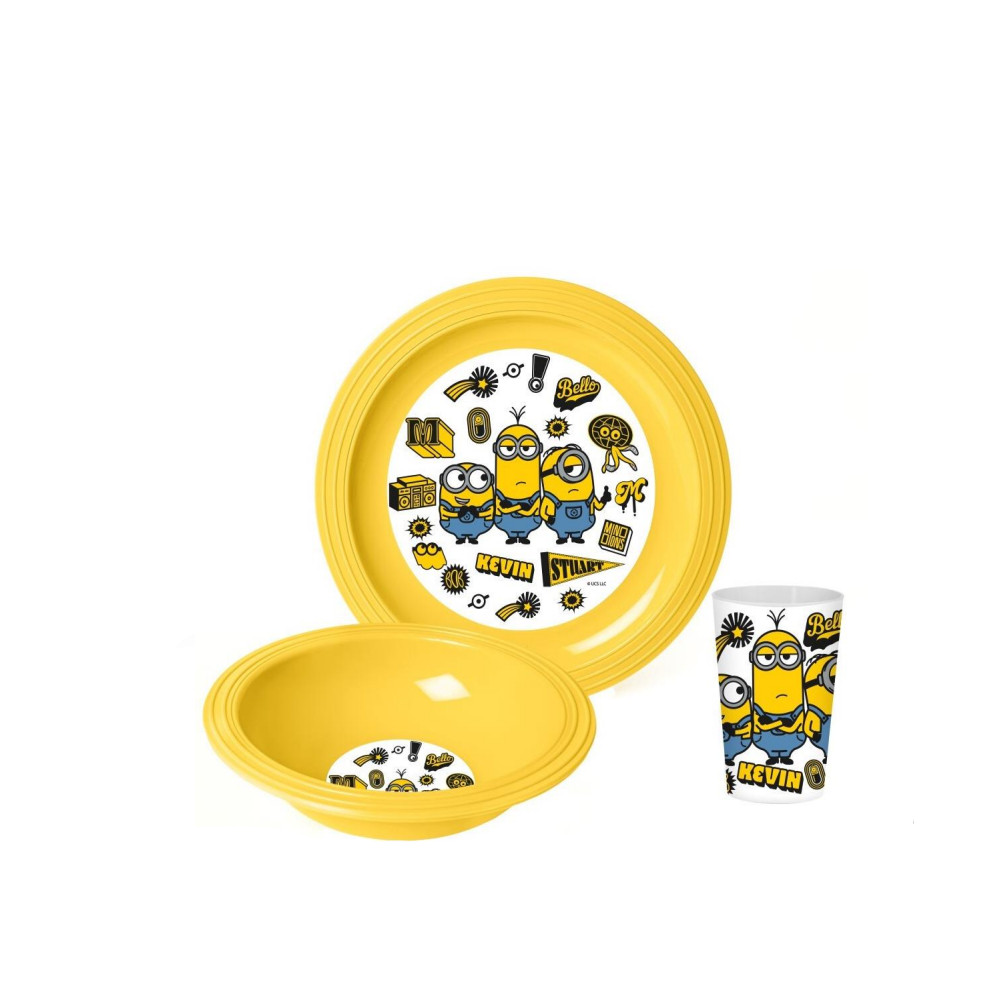 Minions Kids Dining Set with Plate, Bowl & Cup – Yellow | 162441-250N - Home & Kitchen - Lebanon