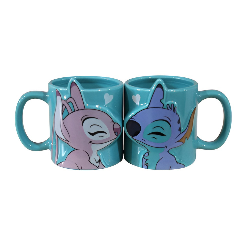 Cute Stitch and Angel Ceramic Mug Set Kids & Gift Coffee Cups – Teal Color | ALYD21-035 - Home & Kitchen - Lebanon