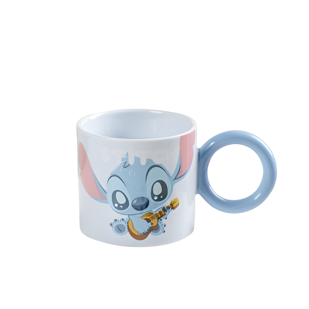 Cute Cartoon Stitch Ceramic Mug Kids Coffee Cup with Musical Design – Blue | ALJY23-109S - Home & Kitchen - Lebanon
