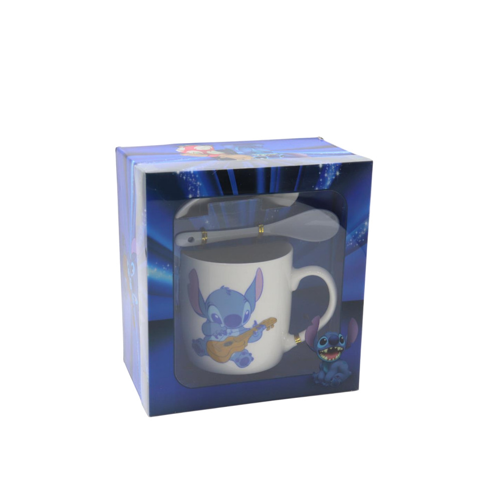 Cartoon Stitch and Angel Ceramic Mug with Spoon Gift Box Coffee & Tea Cup Set | HK1020 - Home & Kitchen - Lebanon