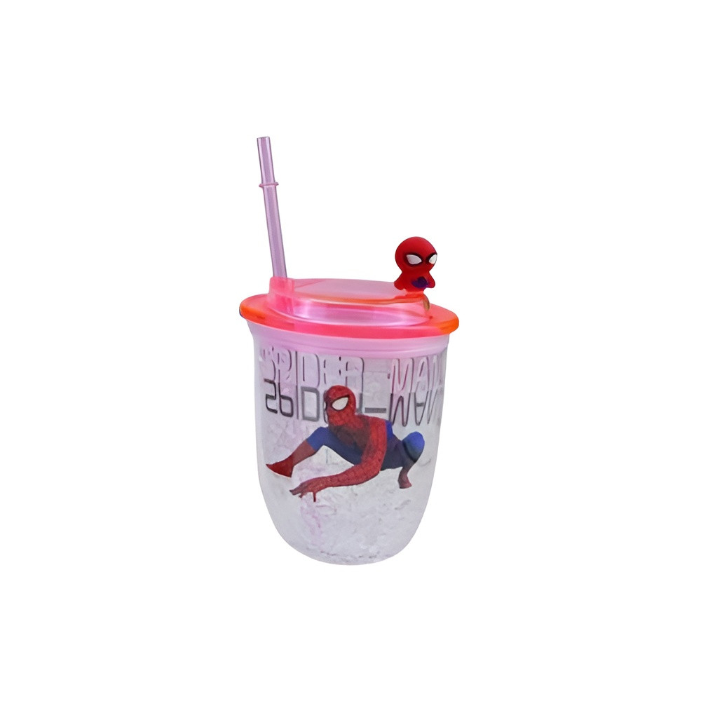 Kids Cartoon Spider-Man Plastic Tumbler with Straw Drink Cup – Pink Lid | AL6620-26A - Toys & Games - Lebanon