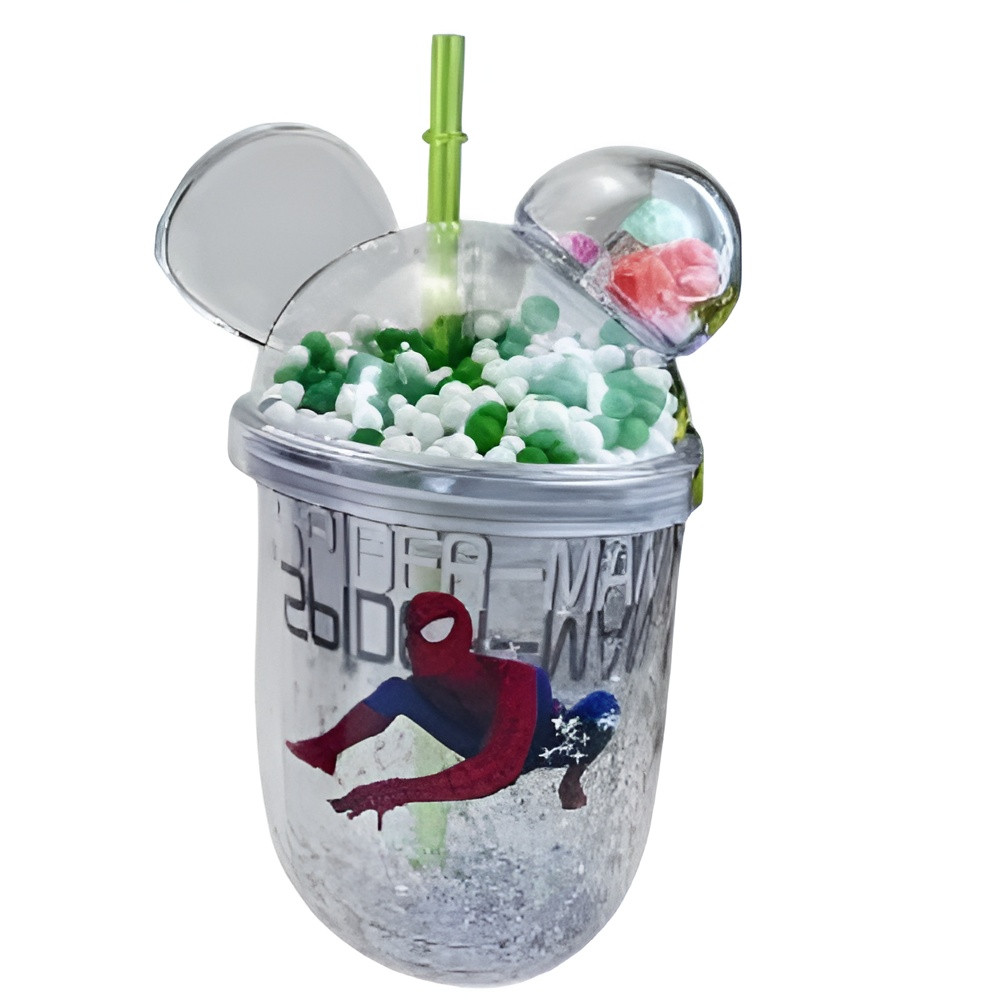 Kids Cartoon Spider-Man Plastic Tumbler with Dome Lid & Straw – Green Beads Cup | AL6620-28A - Toys & Games - Lebanon