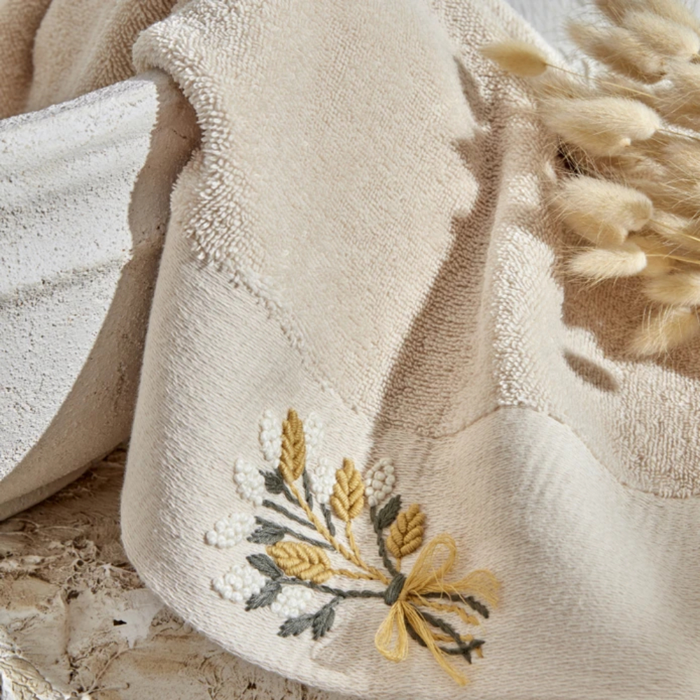 Karaca Karaca Home Comfort Touch Embroidered Beige 100% Cotton 30x50cm Towel | 200.22.11.0110 - Home & Kitchen - Lebanon