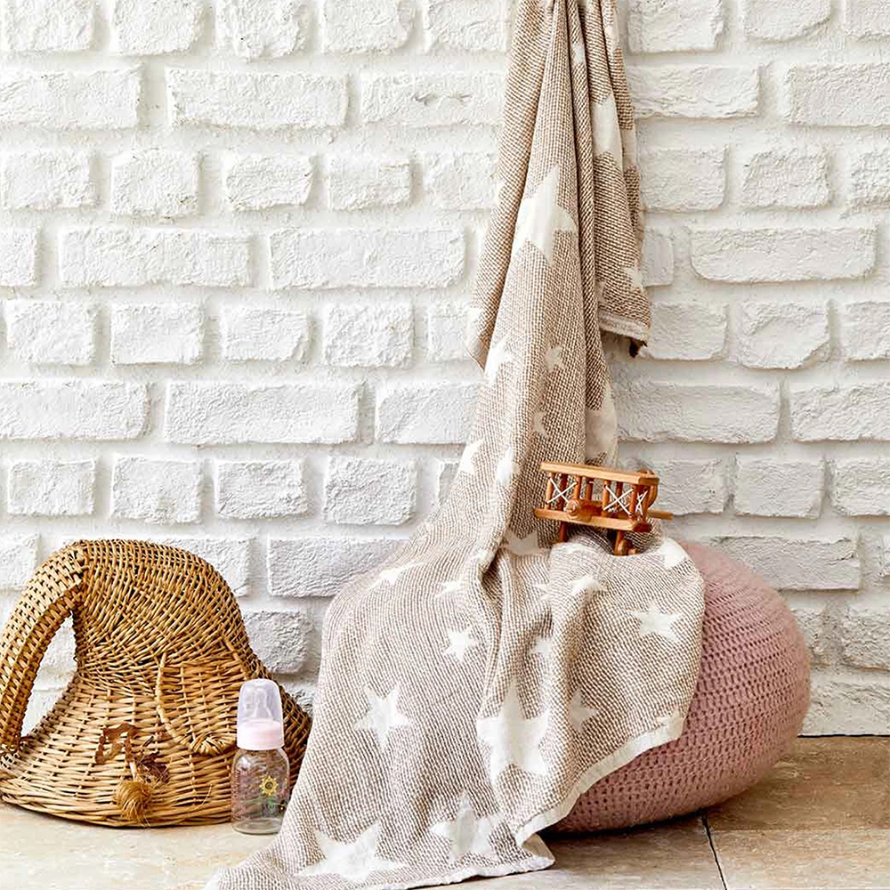 Karaca Karaca Home Baby Star Beige 80x120cm Baby Blanket | 200.16.01.0408 - Home & Kitchen - Lebanon