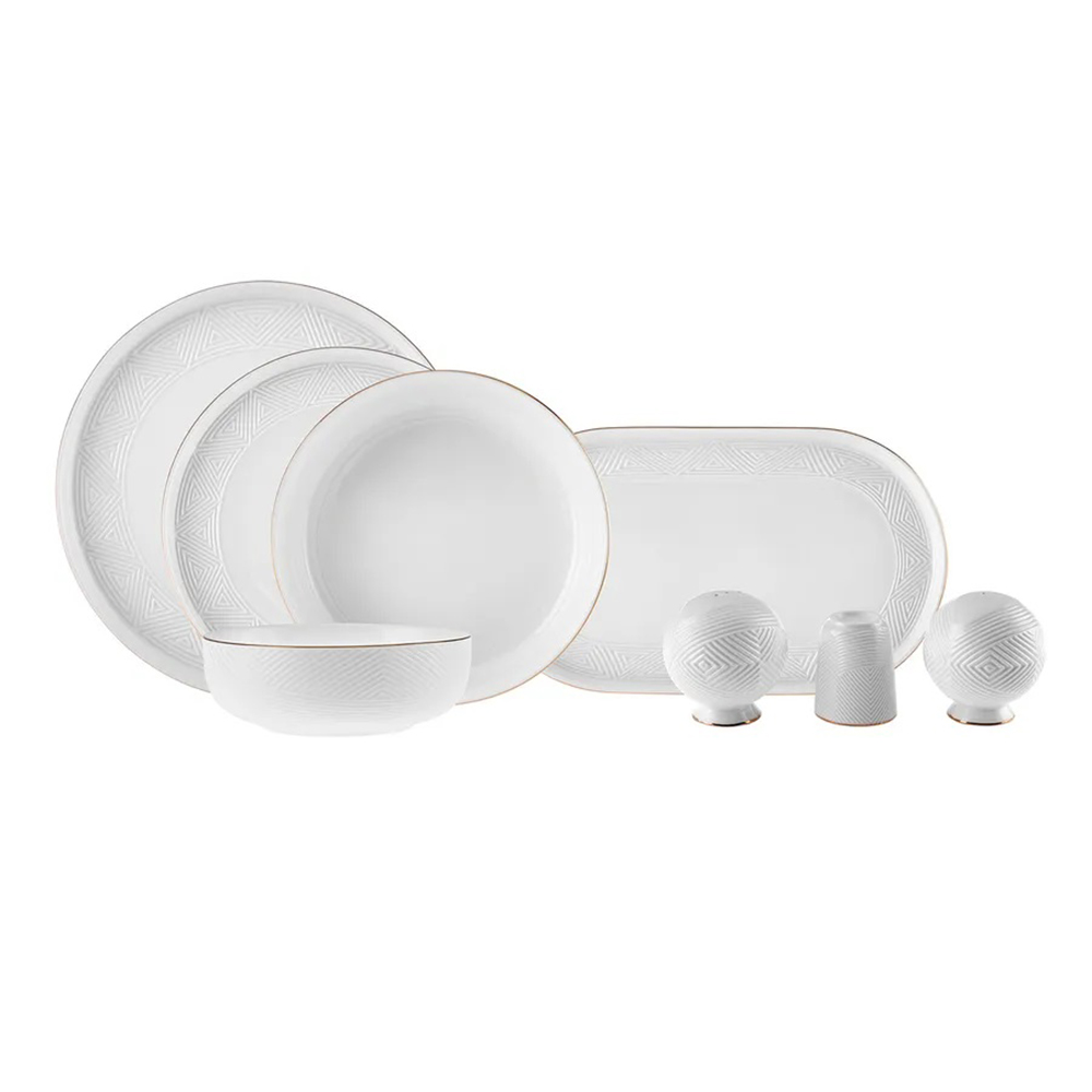 Karaca Karaca Streamline Scatola New Bone Gold 57-Piece Dinnerware Set for 12 People | 153.03.08.5005 - Home & Kitchen - Lebanon