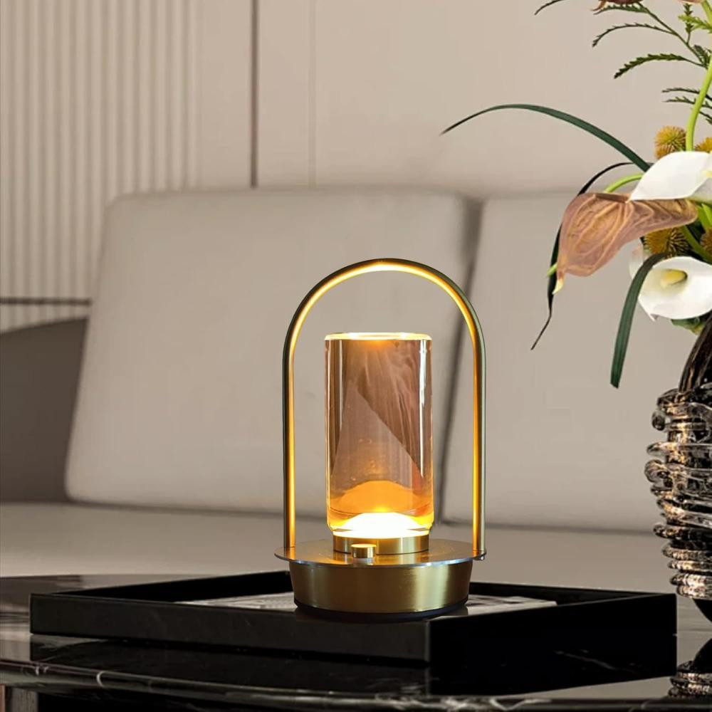 SK SK Versatile Cordless Crystal Table Lamp 18 cm, Touch Control, USB Rechargeable, Gold Finish | SK854 - Home & Kitchen - Lebanon
