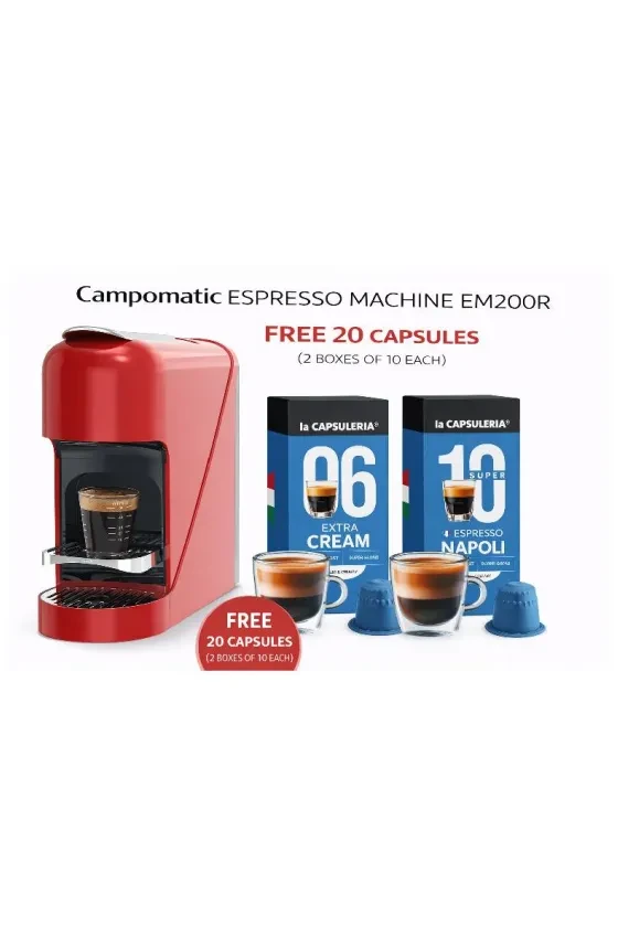 Campomatic Campomatic Espresso Capsule Machine 1400W - Red | EM200R |Free 20 Capsules - Home & Kitchen - Lebanon