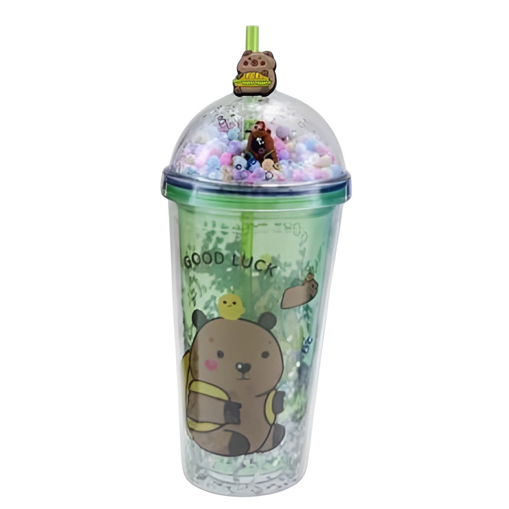 Capybara "Good Luck" Aesthetic Reusable Water Bottle – Green Pastel Shaker Cup | AL6620-4G - Home & Kitchen - Lebanon