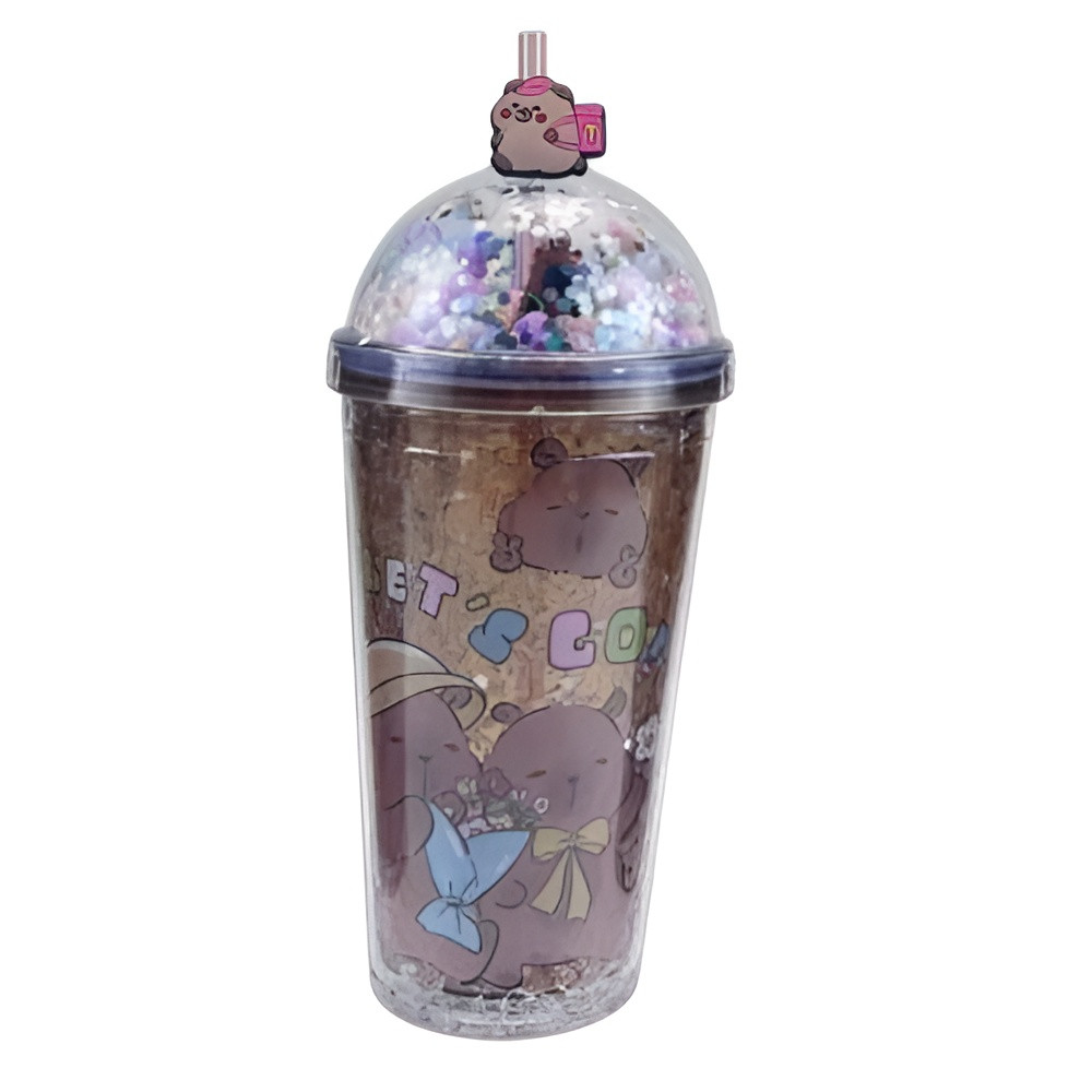 Cute Bear Glitter Tumbler Cup with Straw – Cartoon Design Reusable Cup | AL6620-5C - Home & Kitchen - Lebanon