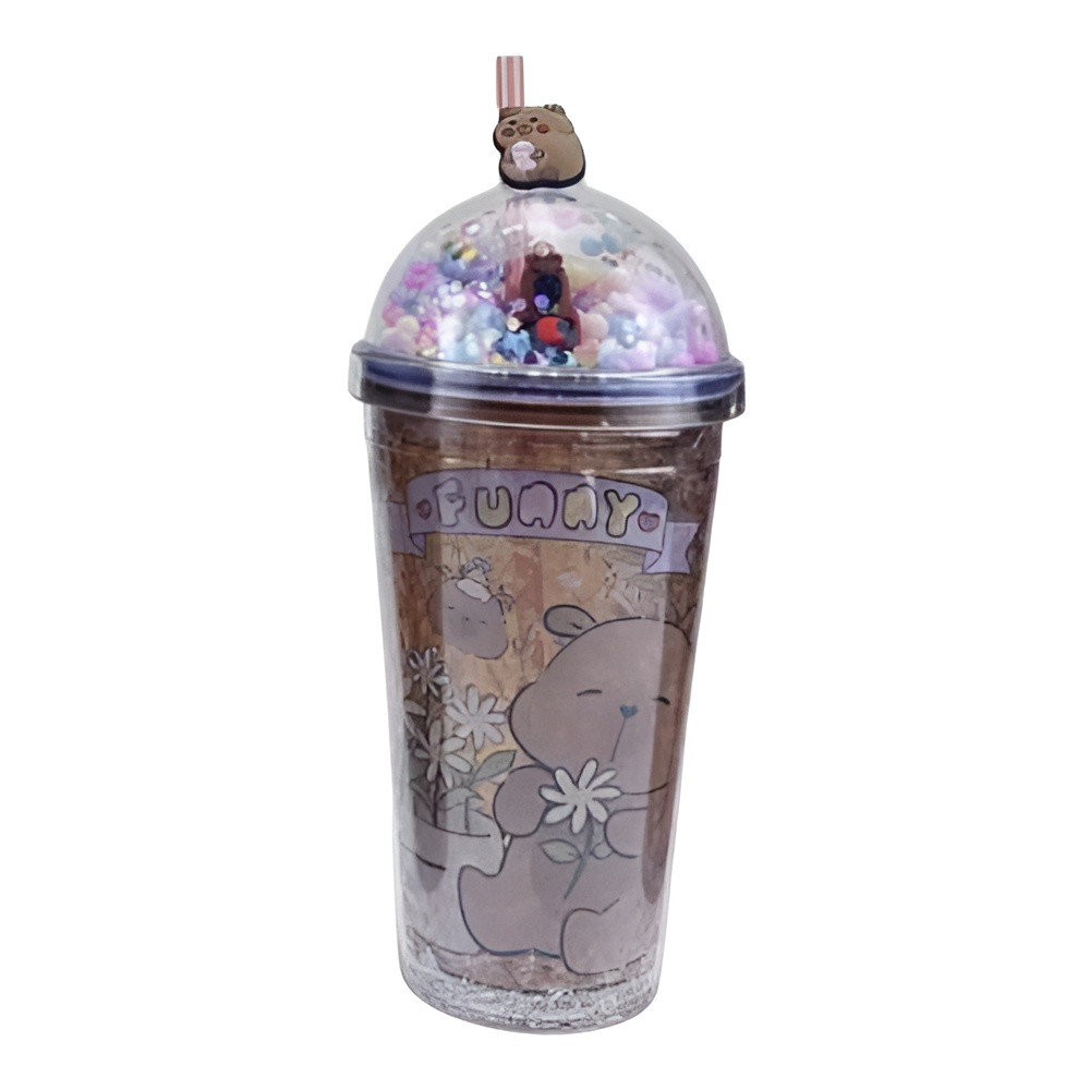 Cute Bear Glitter Tumbler Cup with Straw – Fun Bunny & Bear Theme | AL6620-5B - Home & Kitchen - Lebanon
