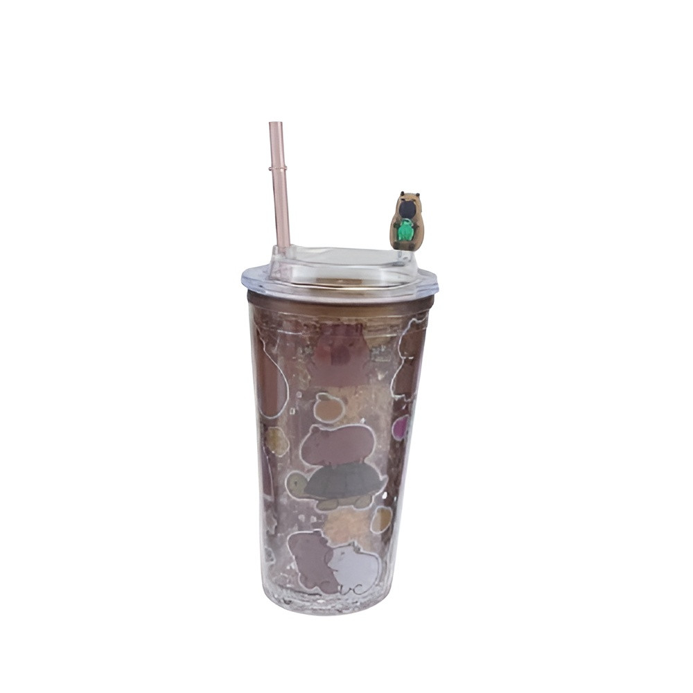 Cute Bear Cartoon Theme Double Wall Glitter Tumbler Cup with Straw & Lid | AL6620-6C - Home & Kitchen - Lebanon