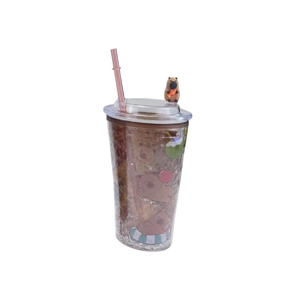 Cute Bear Heart Theme Double Wall Glitter Tumbler Cup with Straw & Lid | AL6620-6A - Home & Kitchen - Lebanon