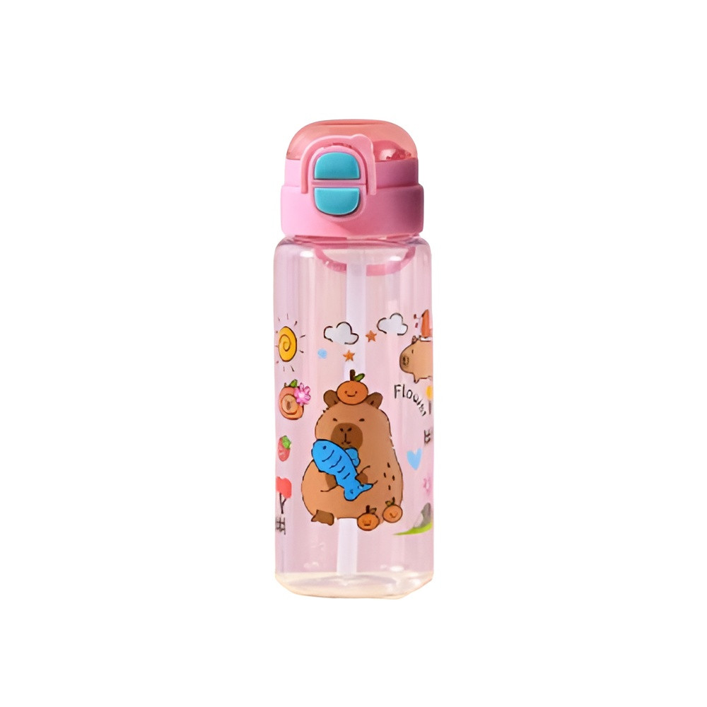 Kids Cartoon Bear Water Bottle with Straw & Flip Lid – Pink | AL6620-3P - Home & Kitchen - Lebanon
