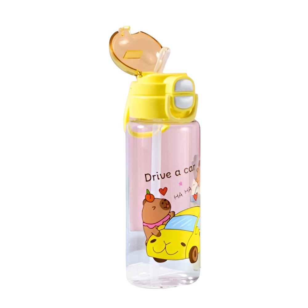 Kids Cartoon Bear Water Bottle with Straw & Flip Lid – Yellow | AL6620-3Y - Home & Kitchen - Lebanon