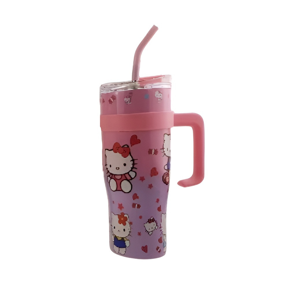 Kids Hello Kitty Handle Tumbler Cup with Straw & Lid – Pink | AL6620-20E - Home & Kitchen - Lebanon