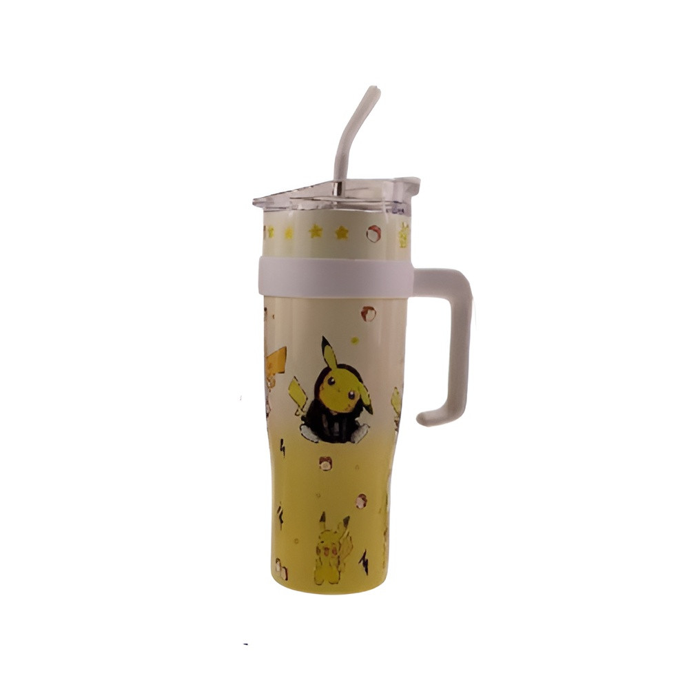 Kids Pikachu Handle Tumbler Cup with Straw & Lid – Yellow & White | AL6620-20C - Home & Kitchen - Lebanon