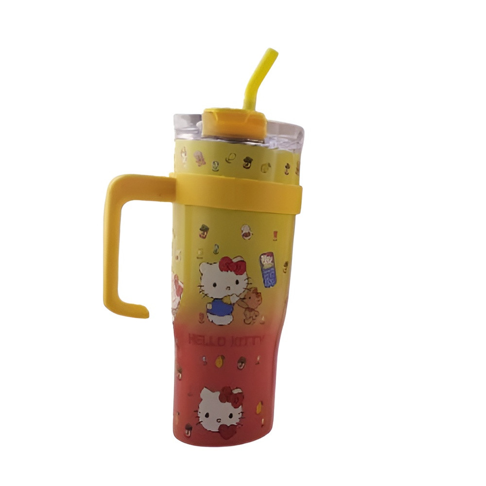 Kids Hello Kitty Handle Tumbler Cup with Straw & Lid – Yellow & Red | AL6620-20A - Home & Kitchen - Lebanon