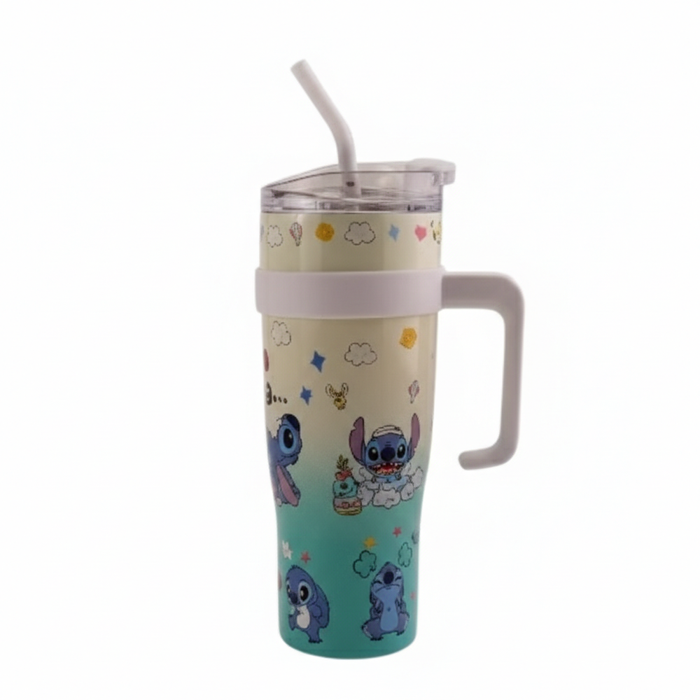 Kids Stitch Handle Tumbler Cup with Straw & Lid – Blue & Cream | AL6620-20D - Beauty & Personal Care - Lebanon