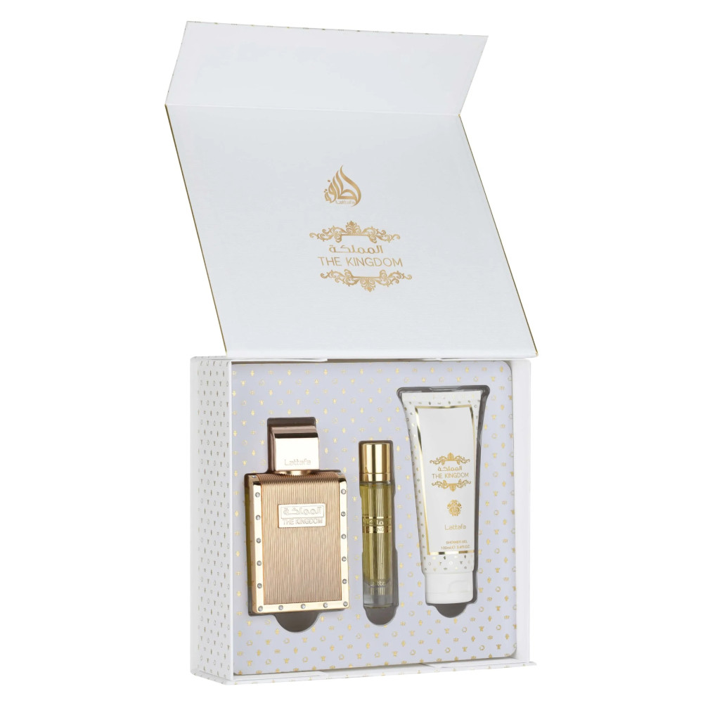 Lattafa Lattafa Gift Set The Kingdom Men Perfume 100ml + Travel Spray 12ml + Shower Gel 100ml - Beauty & Personal Care - Lebanon