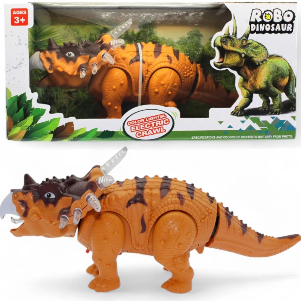 Robo Dinosaur Electric Crawling Toy – Triceratops (Brown) | 272-001ABC - Toys & Games - Lebanon