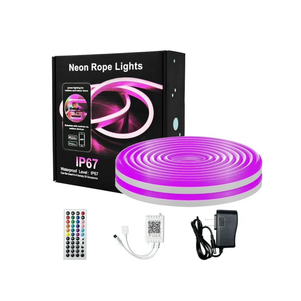 RGB Neon Rope Lights IP67 Waterproof Bluetooth APP Control Flexible Silicone Design - 10 Meter - Computers & Tech - Lebanon