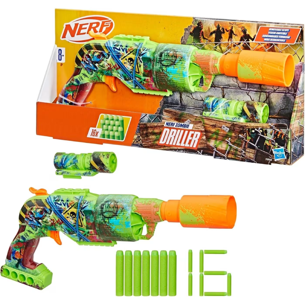 Hasbro Hasbro Nerf Zombie Driller Dart Blaster With 16 Nerf Elite Darts | HBNRF8960 - Toys & Games - Lebanon