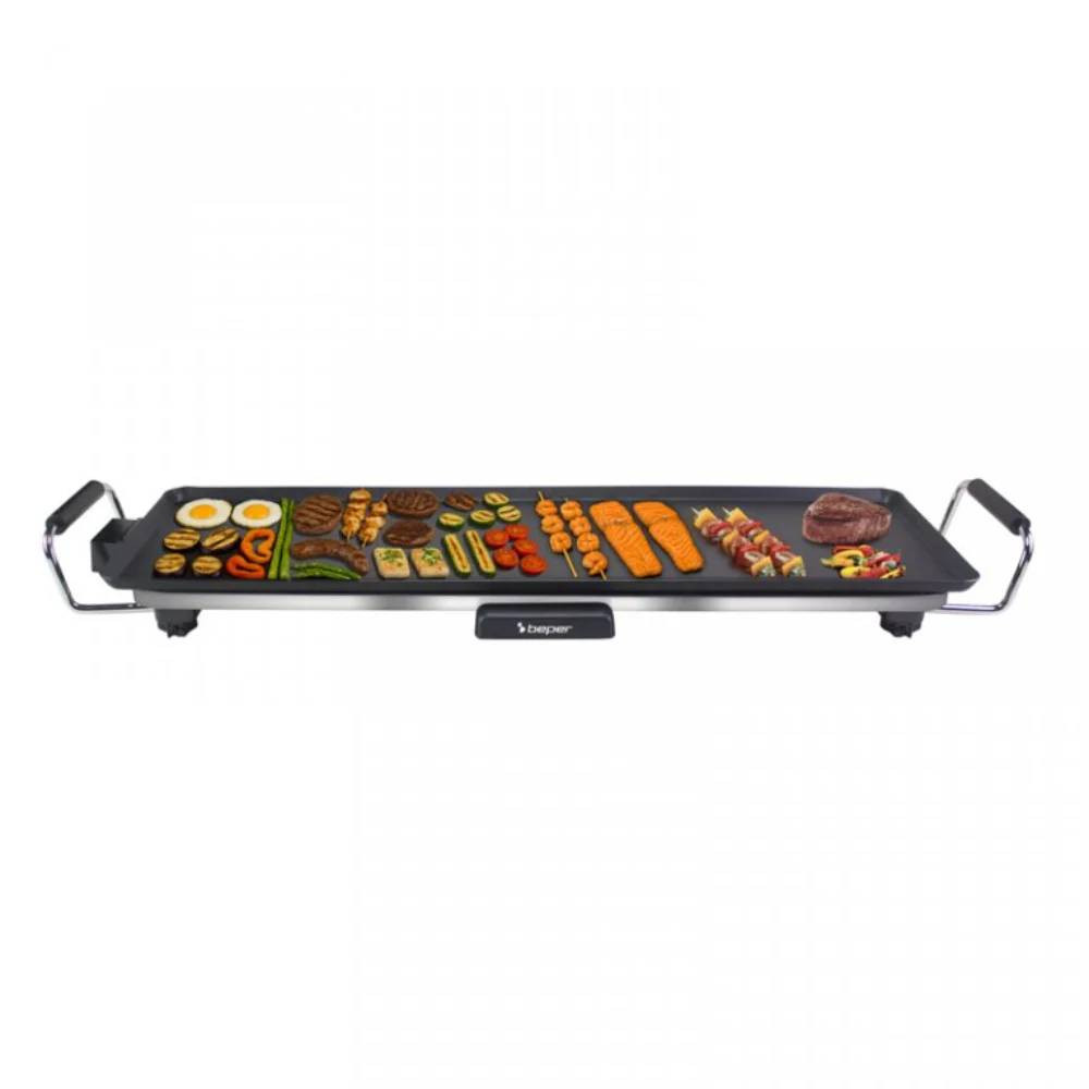 Beper Beper Electric Teppanyaki Grill Plate XL 70x23cm, Non-Stick Grill With Adjustable Thermostat, Heat Insulating Handles, Grease Tray And Removable Cable, 2000W, BPA And PFOS Free | P101BBQ070 - Home & Kitchen - Lebanon