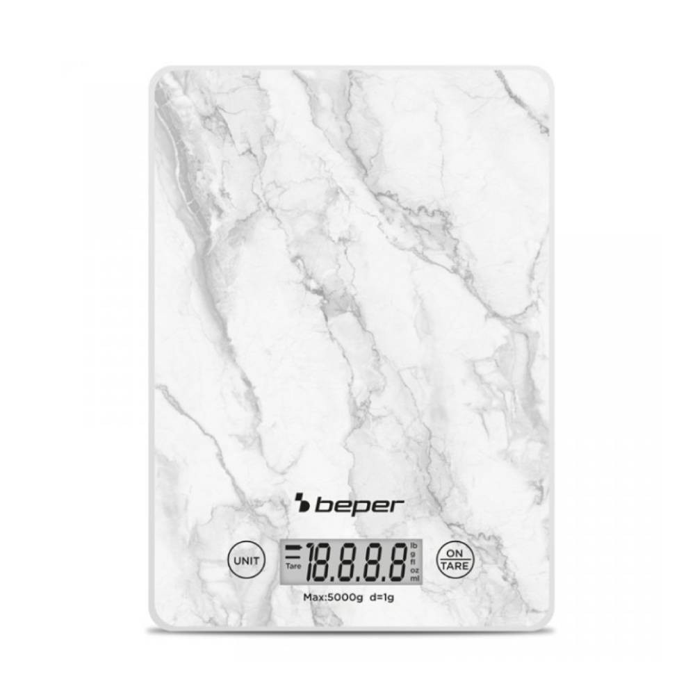 Beper Beper Digital Kitchen Scales Tempered Glass Top Tare Function LCD Touch Display Accuracy 1G – 5Kg Hanging Battery Included White Marble | P102BIL004 - Home & Kitchen - Lebanon