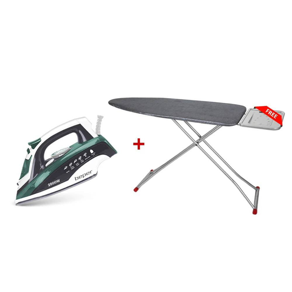 Beper Beper Steam Iron 2600W 400ML Stainless Steel Soleplate + FREE Ironing Board | 204FER003 + ZLN7666 - Home & Kitchen - Lebanon