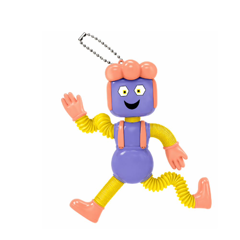 Stretchy Pop Tube Square Head Character Keychain Toy – Purple & Yellow Edition | SS-6123-2 - Toys & Games - Lebanon