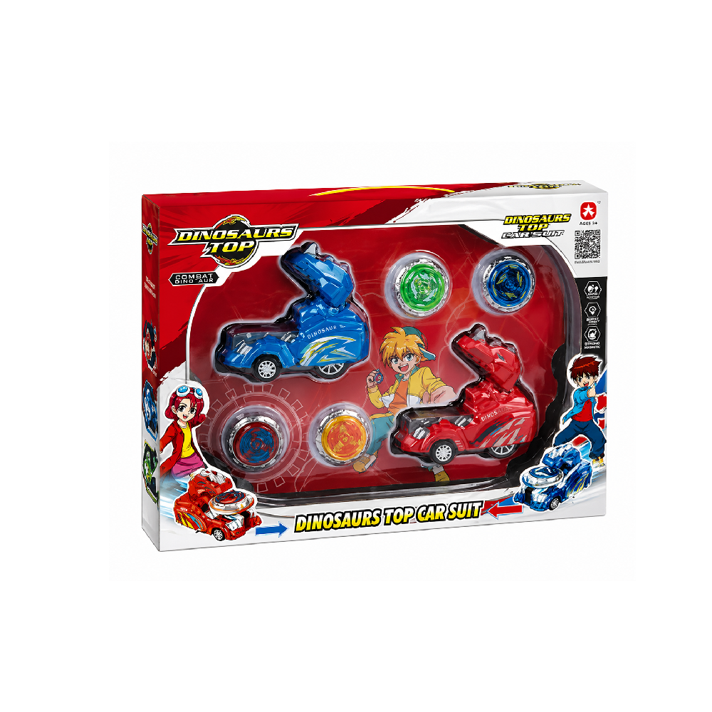 Dinosaur Spinning Top Car Set – Red Launcher Vehicles & Battle Tops | SG62898E-8 - Toys & Games - Lebanon