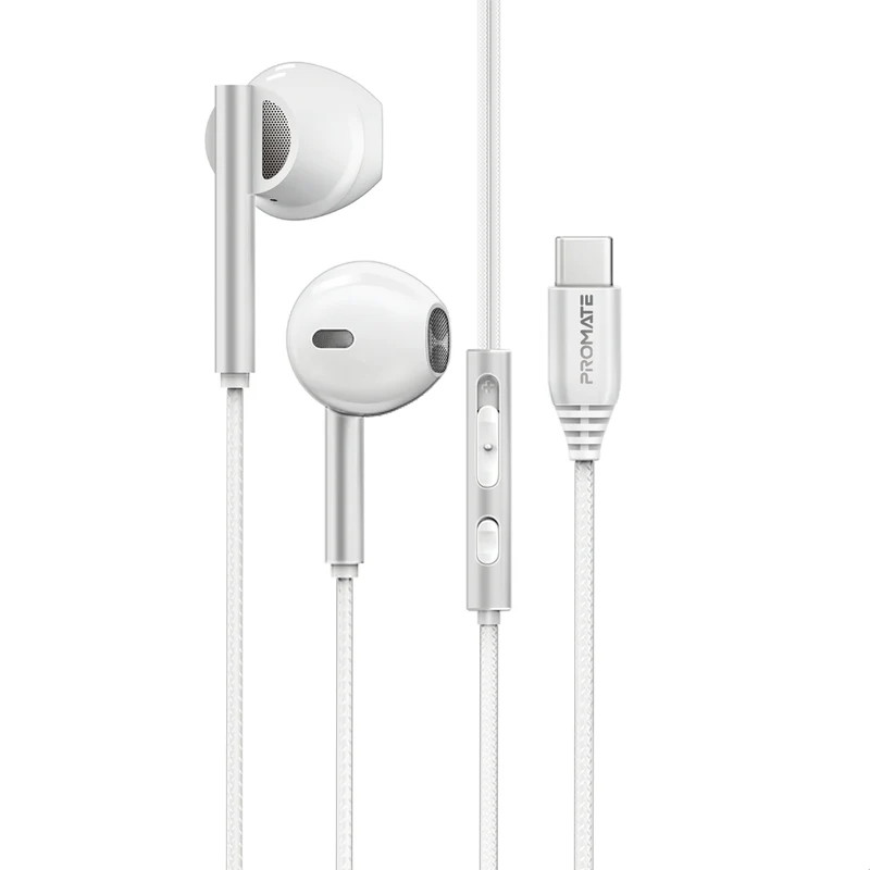 Promate PROMATE High Fidelity USB-C ENC Stereo Wired Earphones - White | Laxi-S - Computers & Tech - Lebanon