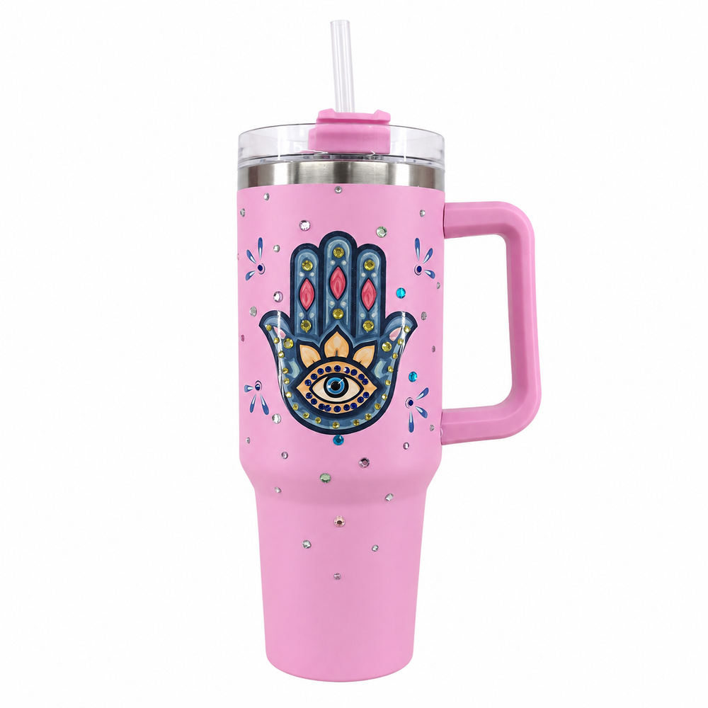  Hamsa Hand Stainless Steel Double Wall Vacuum Insulated Tumbler 1200ml - Baby Purple | C4075-BPR - Home & Kitchen - Lebanon