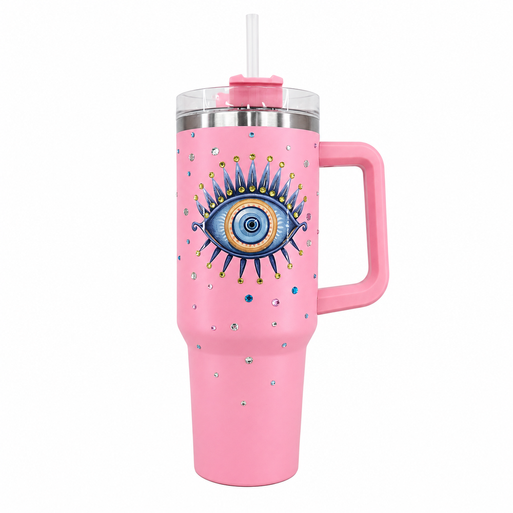  Eye Evil Stainless Steel Double Wall Vacuum Insulated Tumbler 1200ml - Baby Pink | C4074-PK - Home & Kitchen - Lebanon