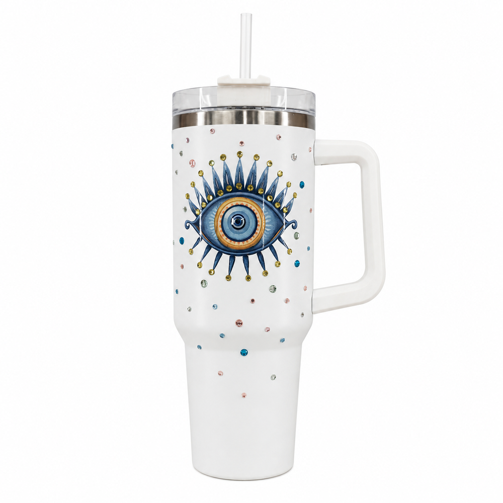 Eye Evil Stainless Steel Double Wall Vacuum Insulated Tumbler 1200ml - White | C4074-WH - Home & Kitchen - Lebanon