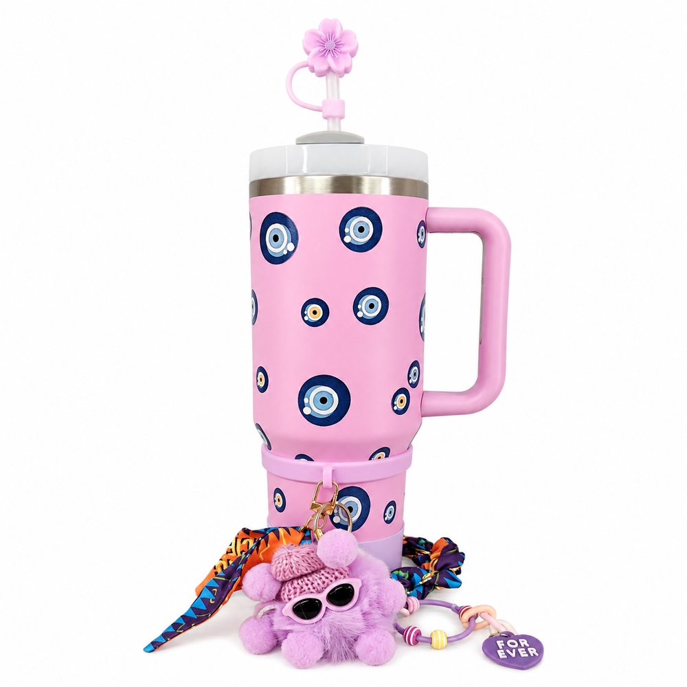 Eye Evil Stainless Steel Double Wall Vacuum Insulated Tumbler 1200ml With Plush Charm - Baby Purple | C4089-BPR - Toys & Games - Lebanon