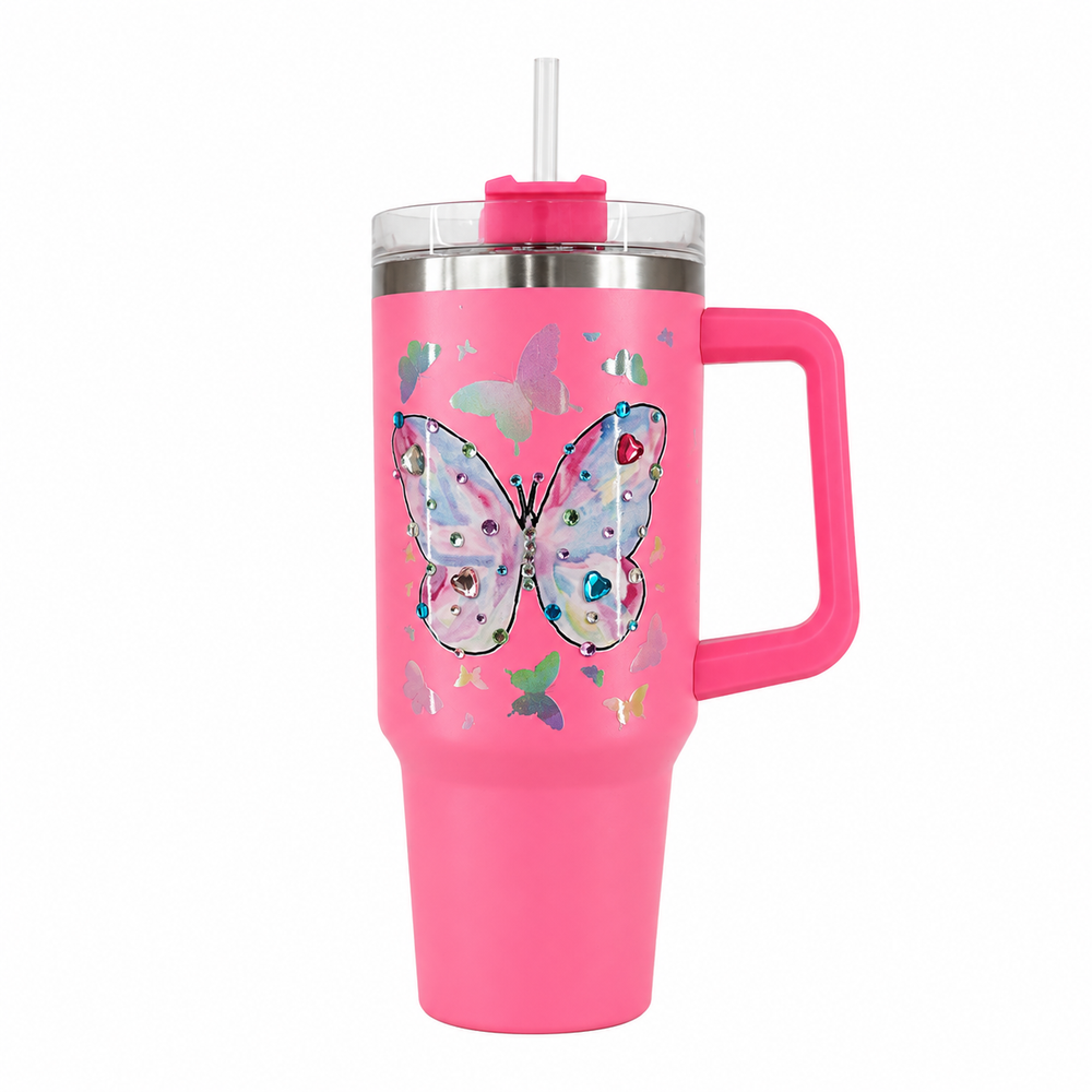 Butterfly Stainless Steel Double Wall Vacuum Insulated Tumbler 1200ml - Pink | C4076-PK - Home & Kitchen - Lebanon