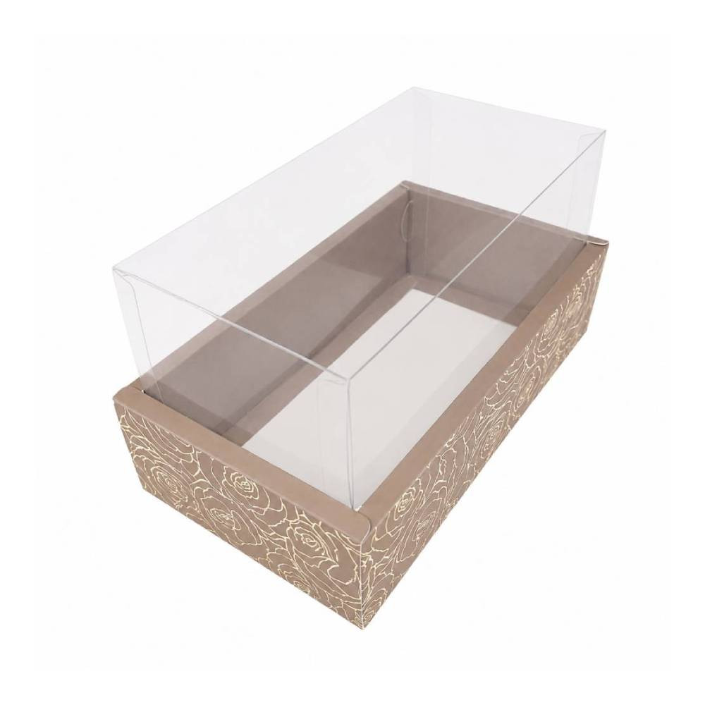 Floral Kraft Rectangular Gift Box with Clear Transparent Lid - 17x30x14cm | D56-GR - Home & Kitchen - Lebanon