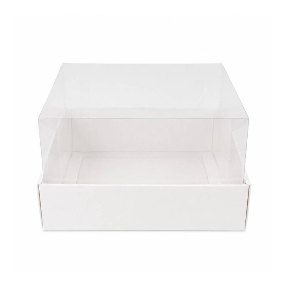 White Square Gift Box with Clear Transparent Lid - 25x25x15cm | D38-WH - Home & Kitchen - Lebanon