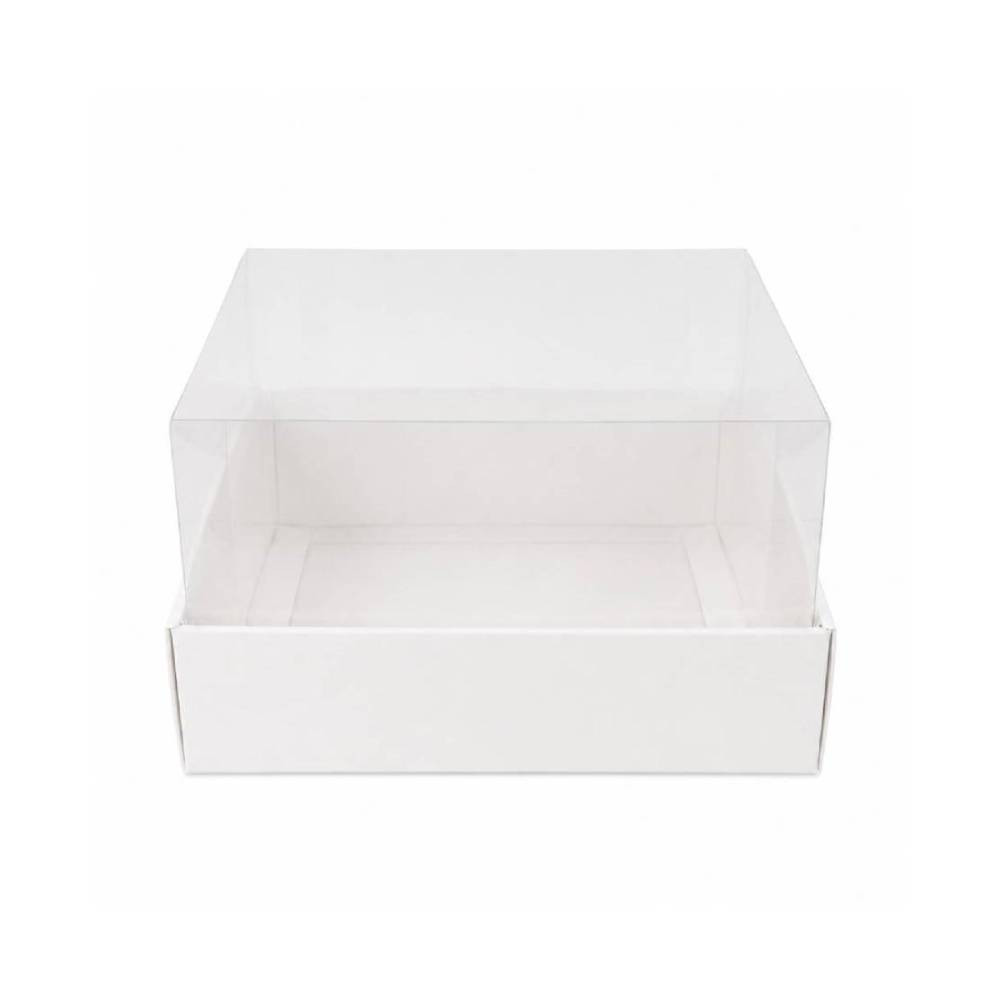 White Square Gift Box with Clear Transparent Lid - 20x20x14cm | D37-WH - Home & Kitchen - Lebanon