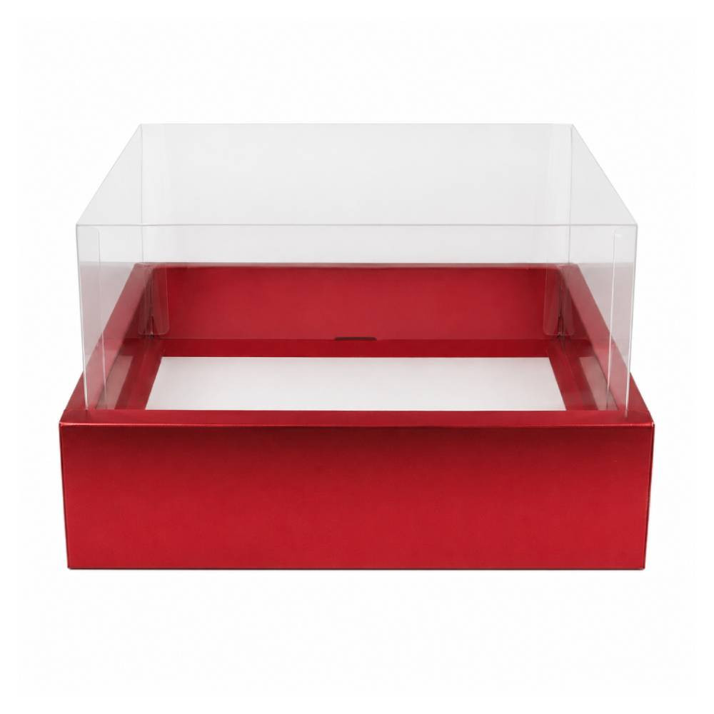 Red Square Gift Box with Clear Transparent Lid - 30x30x16cm | D48-RD - Home & Kitchen - Lebanon