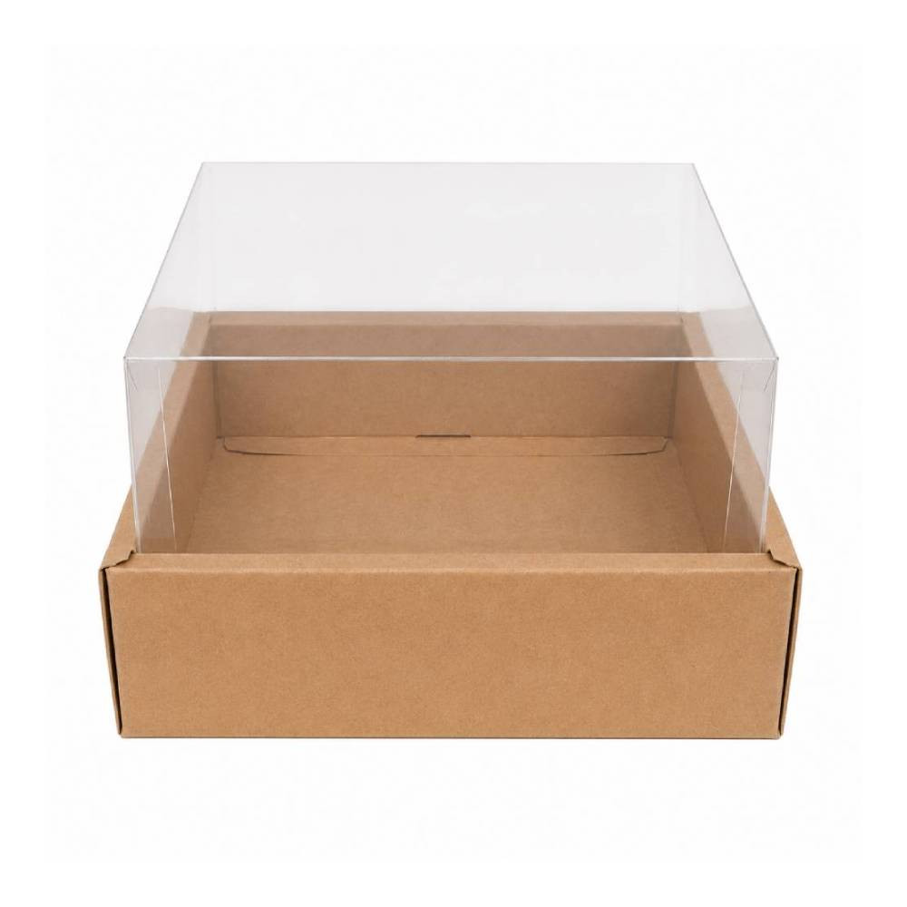 Kraft Brown Square Gift Box with Clear Transparent Lid - 25x25x15cm | D41-BR - Home & Kitchen - Lebanon