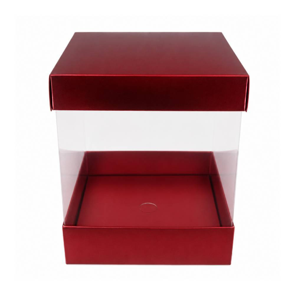 Red Square Display Gift Box with Clear Transparent Window - 25x25x30cm | D24-RD - Home & Kitchen - Lebanon