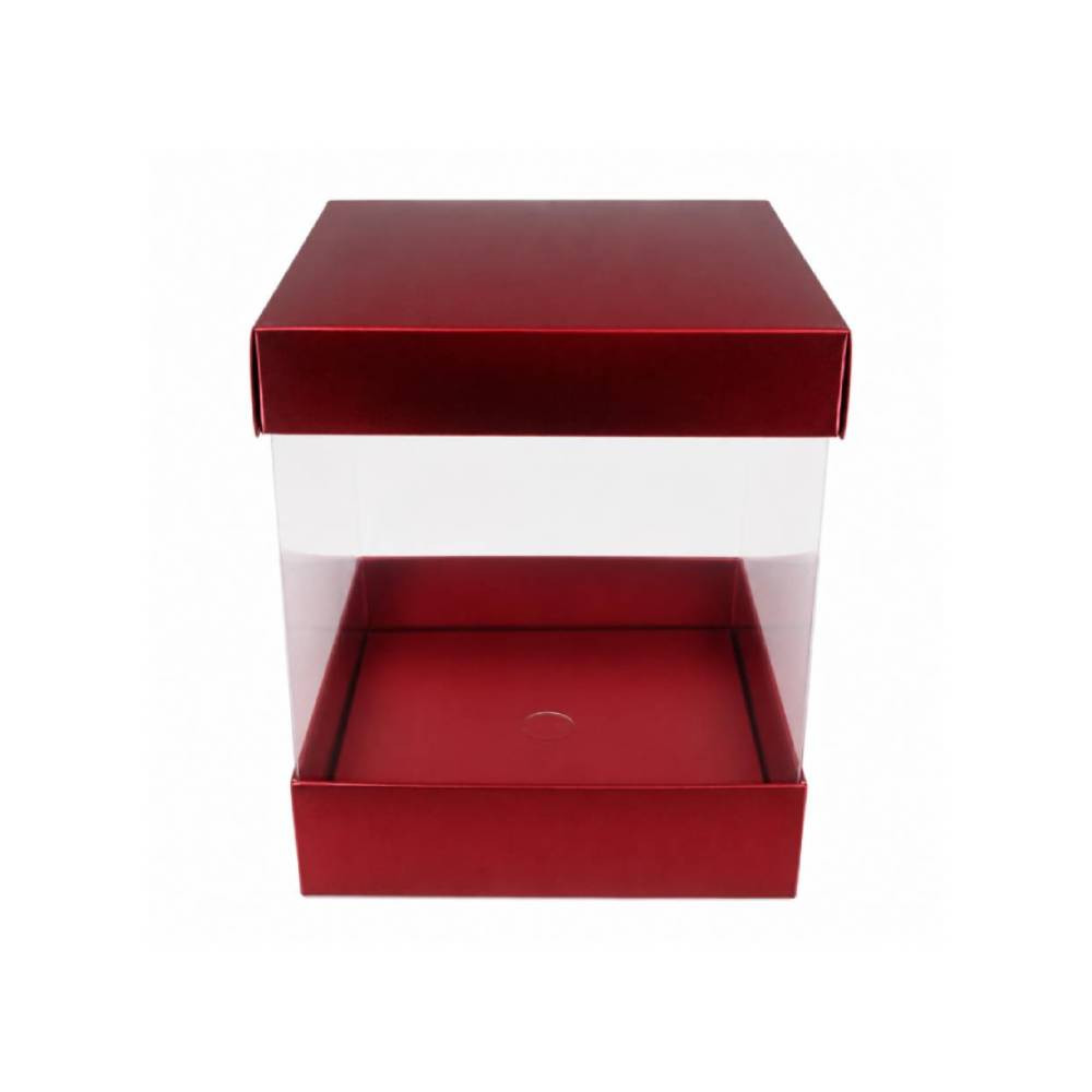 Red Square Display Gift Box with Clear Transparent Window - 15x15x19cm | D22-RD - Home & Kitchen - Lebanon