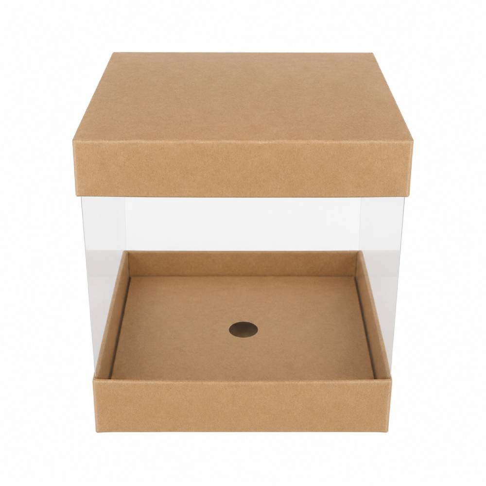 Kraft Brown Square Display Gift Box with Clear Transparent Window - 25x25x30cm | D15-BR - Home & Kitchen - Lebanon