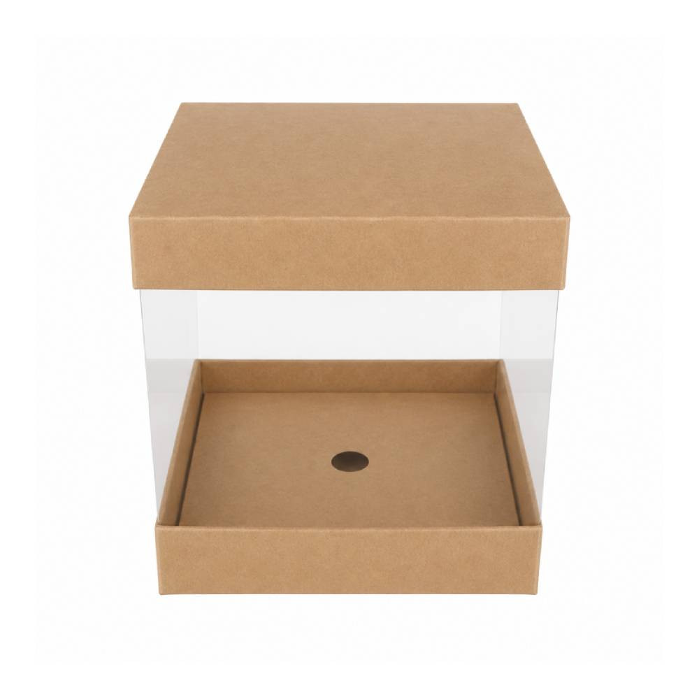 Kraft Brown Square Display Gift Box with Clear Transparent Window - 20x20x24cm | D1-BR - Home & Kitchen - Lebanon